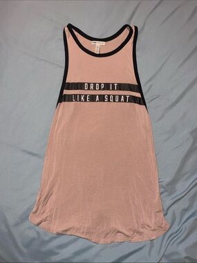 PINK Victoria's Secret Light Tan Tank with Black Trim - 'Drop It Like A Squat'